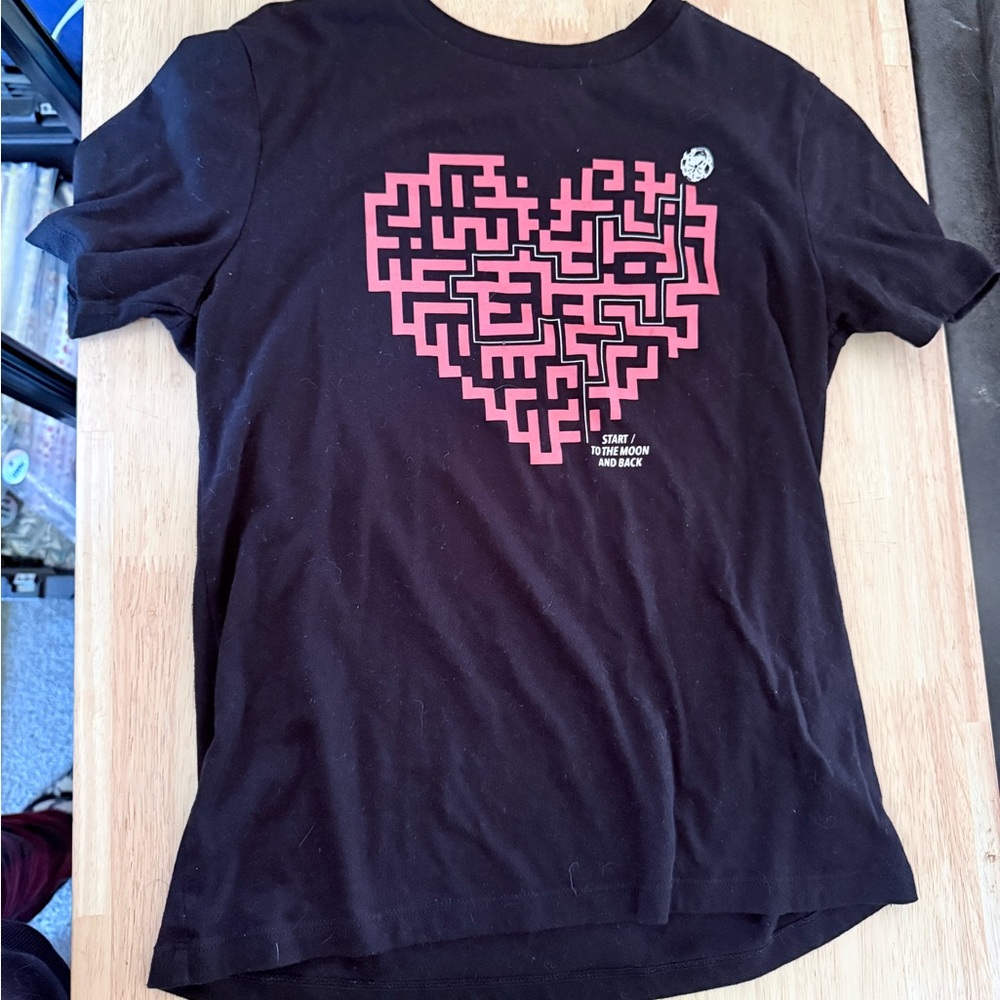 Black T-Shirt with Pink Heart Maze Design